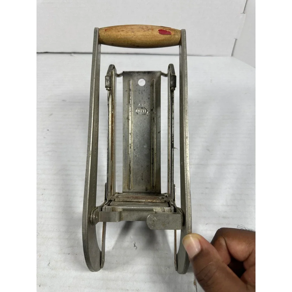 Vintage EKCO French Fry Cutter USA Made Tinned Steel Manual Potato Slicer Wood